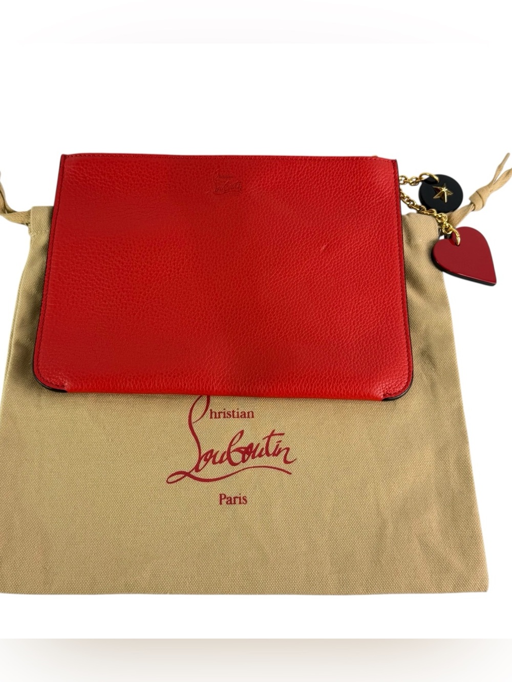 Christian Louboutin Red Leather Crossbody Bag with Heart Charm